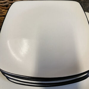 Set of 4 Vintage Solid Corelle Hearthstone Stoneware 8.5 in Plates Black Cream